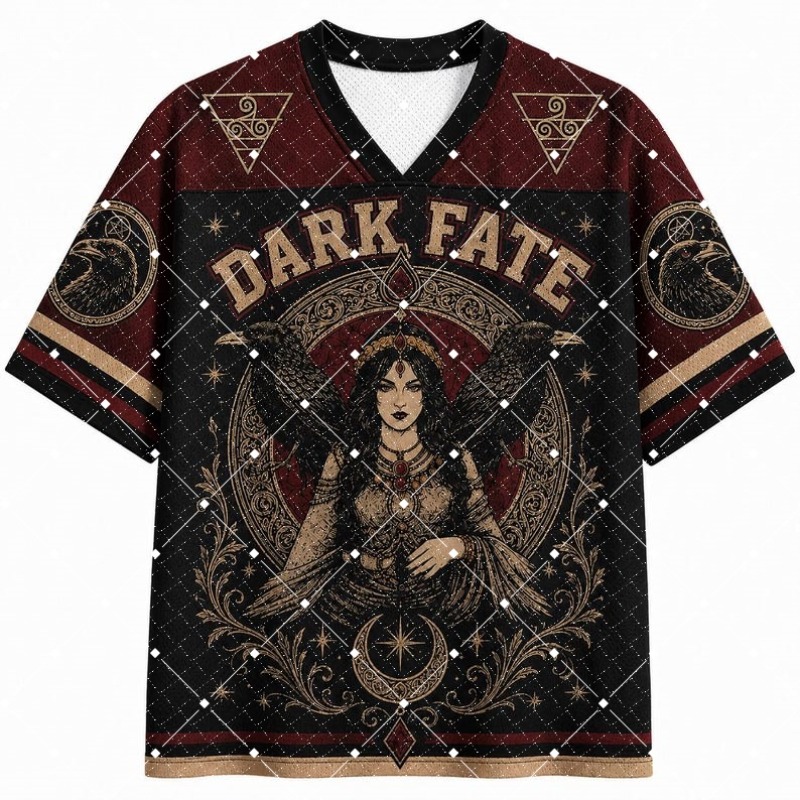 Streetwear Brand T Shirt - Dark Fate Witch Raven Print V‑Neck