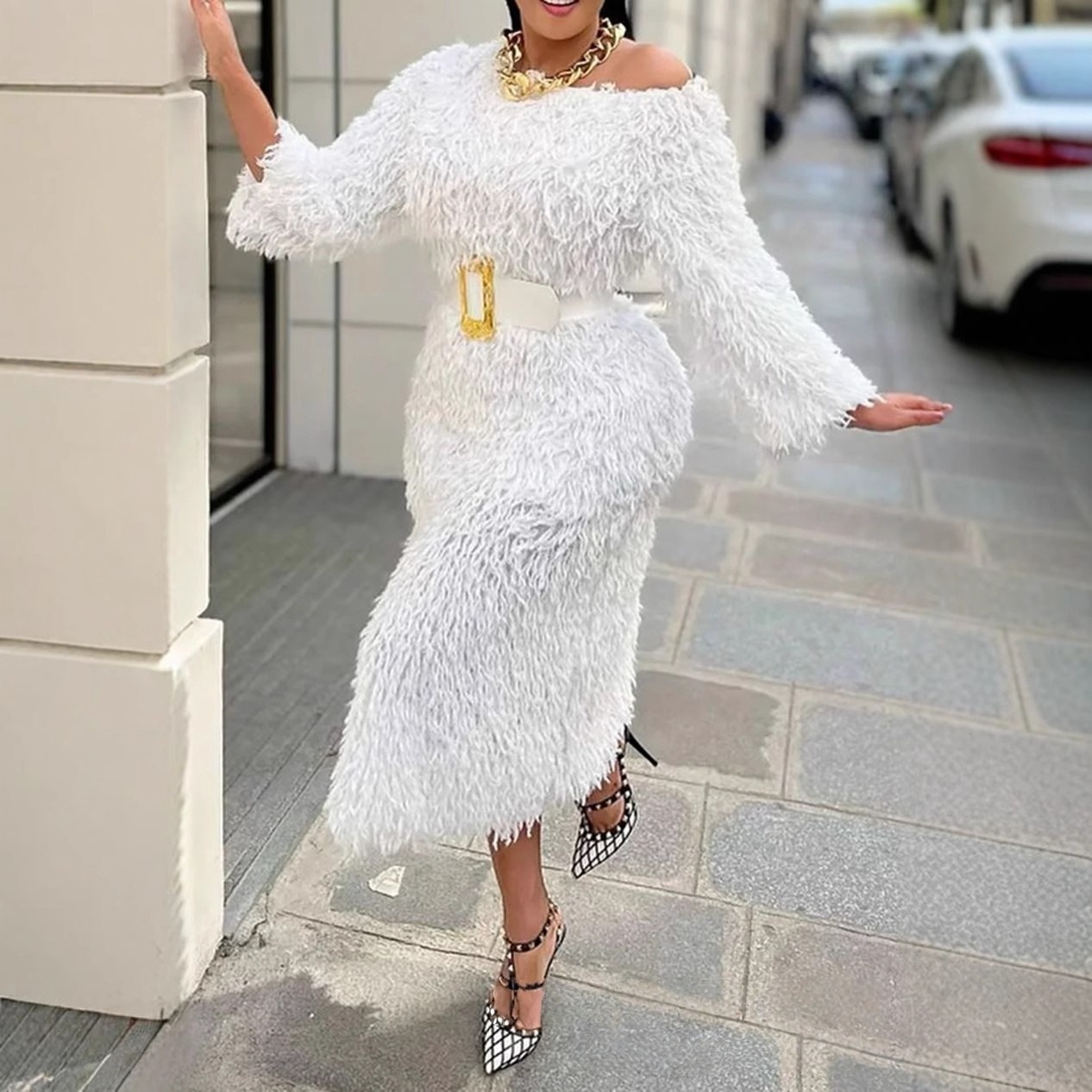 Winter Evening Dress Woman Lon - огляд і ціна Off White Belt